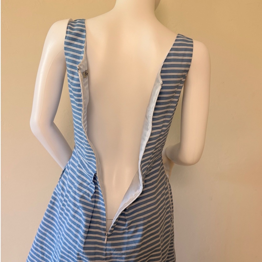Eliza J Blue White Striped Cotton Fit Flare Dress Sleeveless Pleated Size 2 - Picture 9 of 14